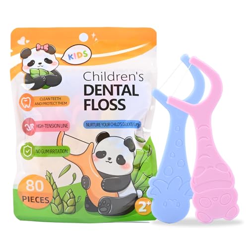 80 Hilo Dental Niños para el Cuidado Dental Infantil - Arcos Dentales con 2 Mangos Coloridos con Forma de Animales Palillos de Limpieza Dental para Eliminar la Placa y los Restos de Comida