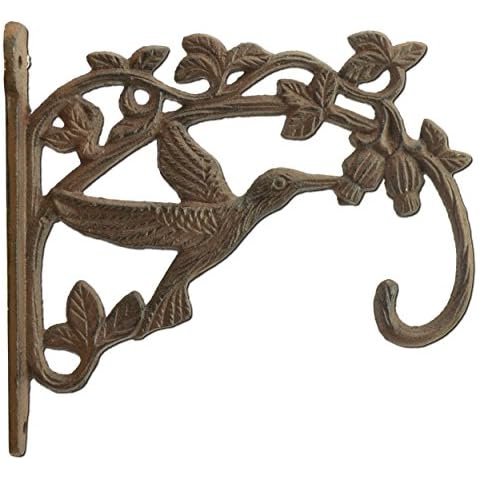 FLAG EMOTES Decorative Cast Iron Plant Hanger Hummingbird Heavy Duty 7.5" Deep Hook Bracket Cover