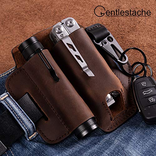 Gentlestache Leather Sheath for Leatherman Multitool Sheath EDC Pocket Organizer with Key Holder for Belt and Flashlight Sheath Multitool Pouch Darkbrown - Thumbnail 2