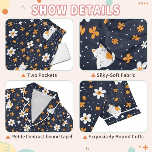 Cute Cat Floral Pajamas Set Summer Button Down Sleepwear Pjs Sets Comfy Loungewear3