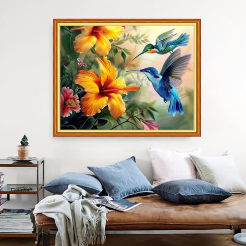 Image of Dimensean Stamped Cross Stitch Kits Full Range of Embroidery Patterns Starter Kits for Beginners Adult DIY Cross Stitches Needlepoint Kits 11CT-Hummingbirds Gather Honey 16x20 inch