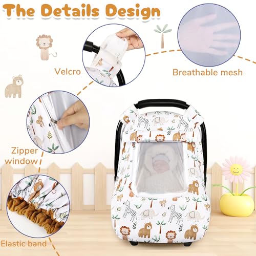 Image of Baby Car Seat Cover, Windproof Carseat Cover for Infant Girls, Infant Warm Carseat Canopy with Double Layer Fabric for Winter, Compatible with Most Baby Car Seat, Animals