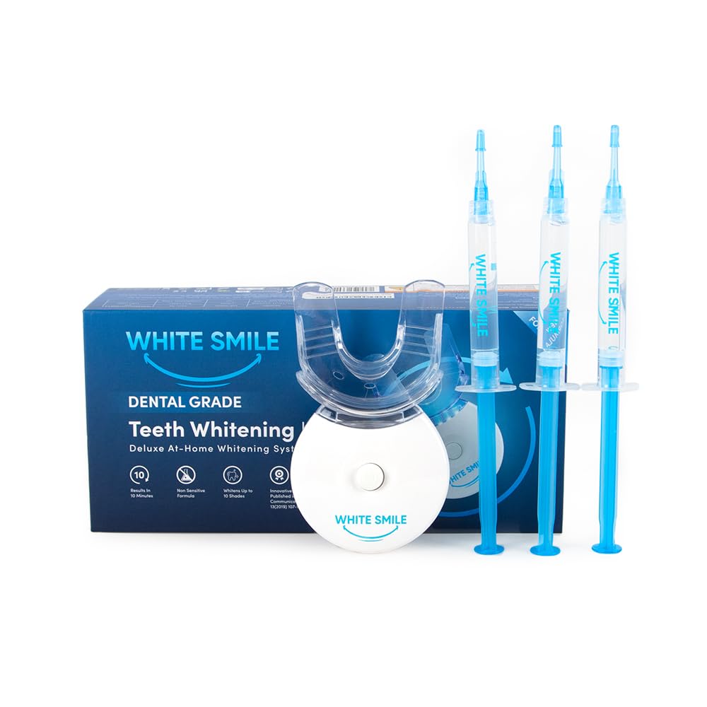 WHITE SMILE Teeth Whitening Kit with LED Light 35 Carbamide Peroxide 3 Gel Syringes 10-Minute Treatment Non-Sensitive Formula