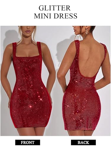 Image of Figdaw Adjustable Straps Rhinestone Bodycon Dress for Women Special Occasions