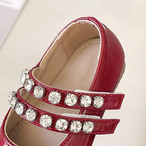 Girls Paten𝐭 Leather Flat𝐬 Toddler Mary Jane Dress Shoes with Pearl Strap Wedding Part𝐲 School Uniform Shoes3