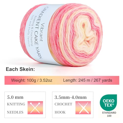 Image of Aeelike Ombre Yarn for Crocheting, 3 Skeins Gradient Cake Yarn 100g (3.52 oz) 245m (267 Yards) # 3 Light Weight - Soft Yarns with Vibrant Colors for Making Blanket Scarves, Pink Yellow Gradient