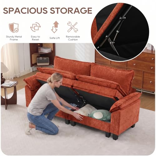 Image of IPKIG 82.3 inch Modular Cloud Couch with Storage, U Shaped Sectional Sofa with Ottoman & Pillow, Chenille Deep Seat Sectional Couches for Living Room, Apartment, Orange