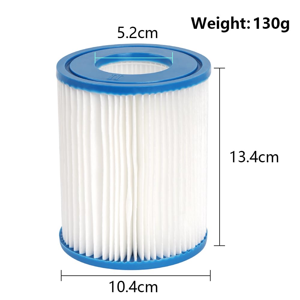 6 filtros de piscina compatibles con BestWay Cartridge II,Para BestWay 58094 tamaño II,Filtro de Piscina de 4.1 "x 5.3"