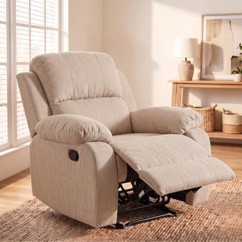 Image of Manual Single Lounge Recliner Chair with Adjustable Backrest, Beige | Manual Chenille Recliner Chair, Adjustable Backrest, Stable Heavy‑Duty Build,Comfortable Chenille Fabric