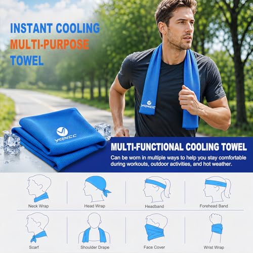 Image of YQXCC 2 Pack Cooling Towels (47 inchx12 inch), Ice Cool Neck Towel, Soft Breathable Microfiber for Yoga, Golf, Gym, Running, Camping & Hot Weather