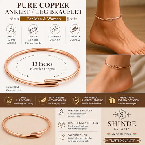 Image of SHINDE EXPORTS adjustable pure copper leg anklet bracelet kada for men and women indian jewelry