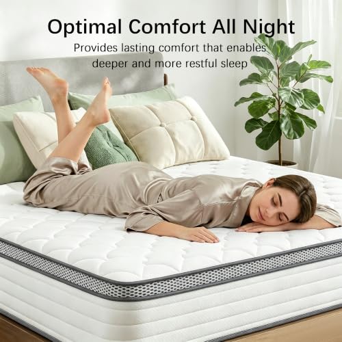 Image of Medium Firm 12 Inch Queen Hybrid Mattress, Individual Pocket Springs Combined with Memory Foam for Full Body Pressure Relief, Motion Separation, Safe CertiPUR-US Foam, Mattress Packaged in Box