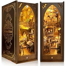 Book Nook Kit, MOJINO DIY Miniature 3D Puzzle Wooden Bookends Doll House with LED Lights for Bookshelf Decor, Tiny Miniverse Model House Art Craft for Adults Gril Halloween Christmas Decoration Gift