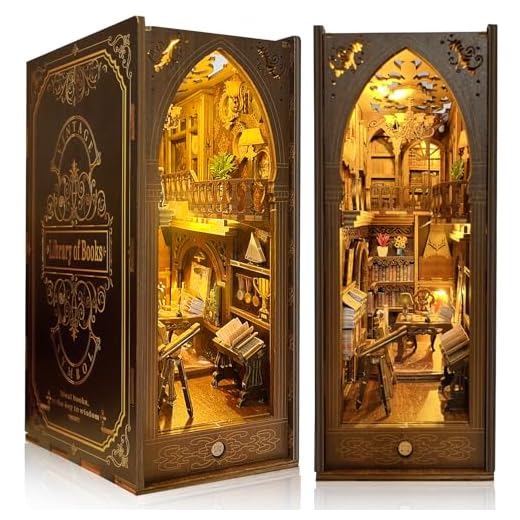 DIY Book Nook Kit, MOJINO Casa de muñecas en Miniatura de Madera con Muebles y Luces LED, Decoración Creativa de estanterías Cumpleaños niños y niñas