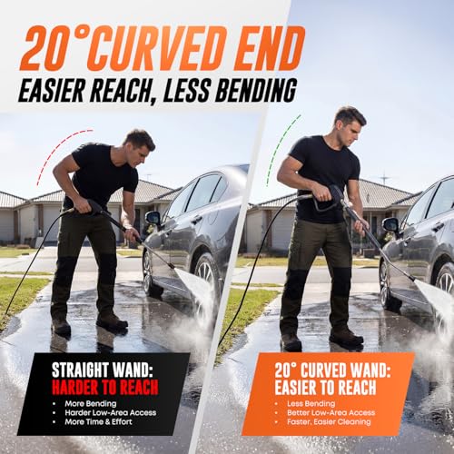 Image of Pressure Washer Extension Wand, Pressure Washer Wand 1 /4 Quick Connect | 304 stainless steel, 21 in, 20 degree angled end, anti-slip ribbed grip, 1 /4 quick connect, 5000 PSI, 12 GPM