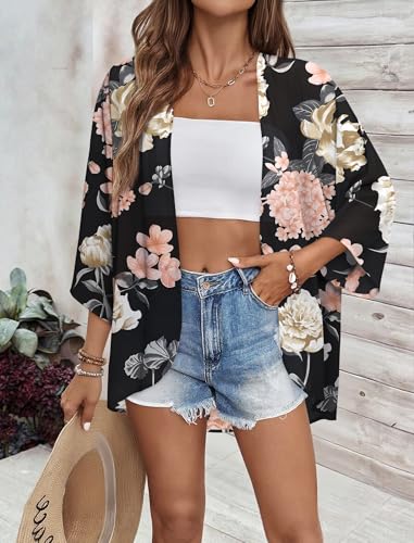 BB&KK Women's Floral Kimono Summer Short Cover Ups Tops4
