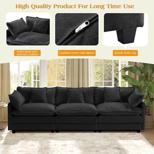 Image of 113.4 inch Modular Sectional Sofa,Cloud Couch for Living Room, Modern Deep Seat Sofa 3 Seater Chenille Fabric Comfy Couches with Throw Pillows for Apartment