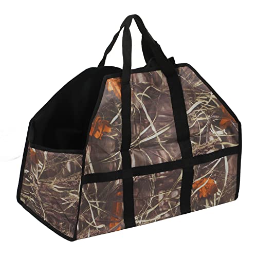 Bolsa para leña, gran capacidad, tela Oxford, soporte para bloques de madera, bolsa de la compra con mango reforzado, camuflaje de hoja, bolsa para troncos de chimenea con asas, para herramientas,