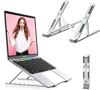 POTIKA Liga De Alumínio Dobrável Portátil Suporte Para Notebook 6 Alturas Ajustáveis, Suporte De Notebook Com Silicone Antideslizante, Suporte Notebook Cabe Em Laptops De 11-16 Polegadas, Prata