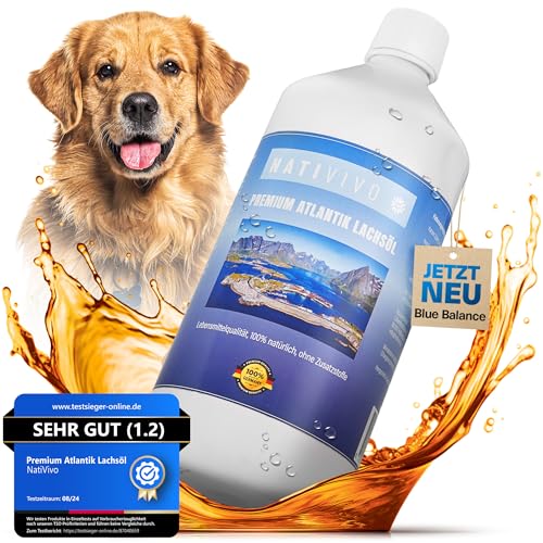 NatiVivo Premium Lachsöl 1000ml – hochwertiges Fischöl für Hunde, Katzen & Pferde – reich an Omega 3 & 6 Fettsäuren – naturbelassenes Barföl für Hunde