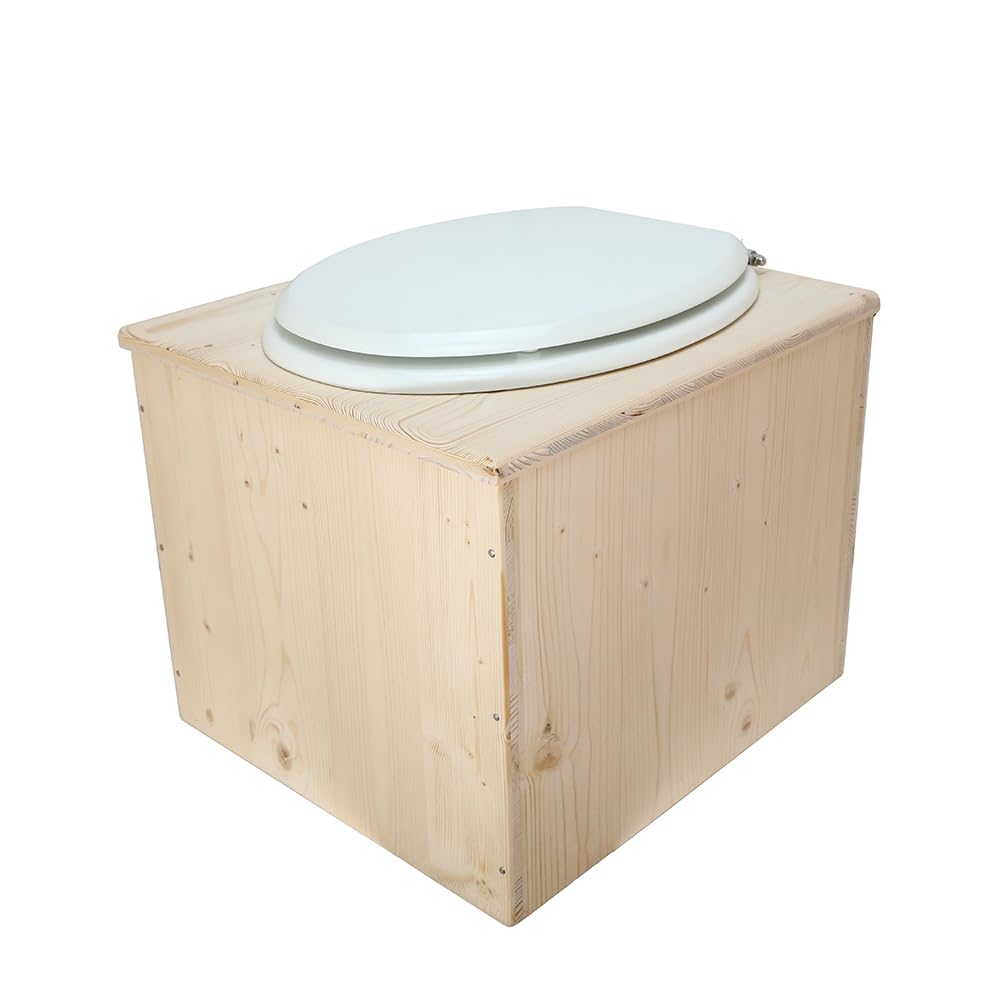 Toilette sèche en Bois avec bavette INOX et Seau 22L Plastique - La Blanche 22 litres - Fabrication Française - N9F4