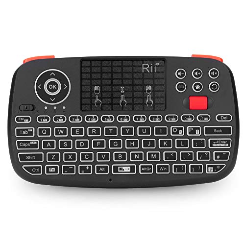 Rii I4 Mini Clavier multimédia sans Fil avec pavé Tactile, Bluetooth 4.0 + 2.4G sans Fil avec Bouton de défilement/rétroéclairage LED/Batterie Rechargeable