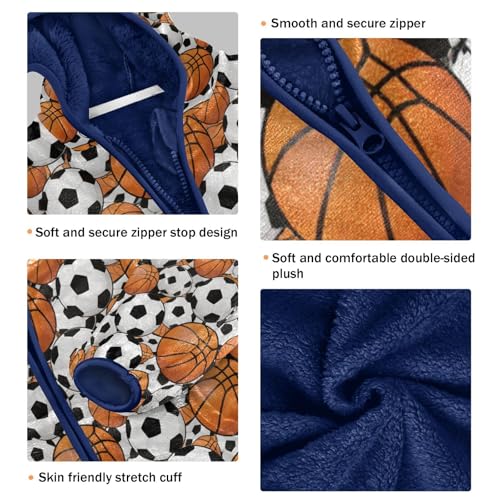 Sports Balls Pattern Repeated Background Toddler Fleece Jacket Girl Boys Hooded Fleece Jacket Coat3