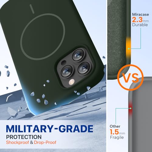 Image of Miracase Magnetic for iPhone 13 Pro Case, [Soft Anti-Scratch Microfiber Lining], Compatible with MagSafe, Liquid Silicone Shockproof Drop Protection Phone Case for 13 Pro, Dark Green