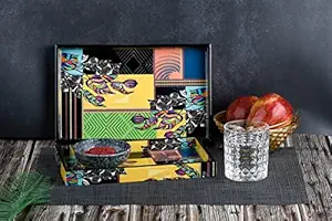 Set of 2 Wooden Trays | Premium Wooden Trays for Kitchen and Dining | Epoxy Resin Trays | Handicraft Product and Gift Item (Multicolor Flora)