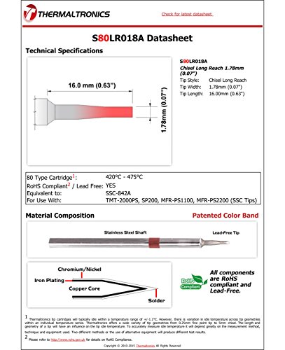 Image of Thermaltronics S80LR018A Chisel Long Reach 1.78mm (0.07in) interchangeable for Metcal SSC-842A