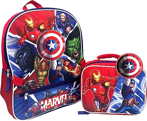 Mochila Marvel Capitão América de 40,6 cm com conjunto de lancheira, Vermelho, Large, Capitão América