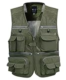KEFITEVD Herren Outdoor Weste Männer Ärmellos Weste mit Vielen Taschen Weste Sommer Leicht Dünn Weste Netz Multi Pockets Anglerweste Dunkeloliv XL (Etikett: 5XL)