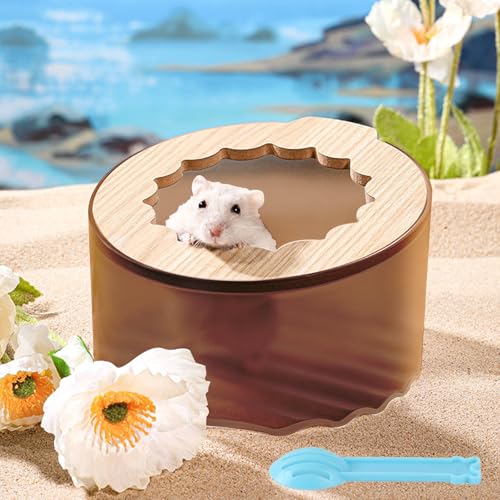 Marchul Hamster Sand Bath Container Hamster Sand Bath Box with Cleaning Scoop Brown Hamsters Bathtub Bathroom Toilet Easy to Clean Hamsters Litter Box for Gerbil