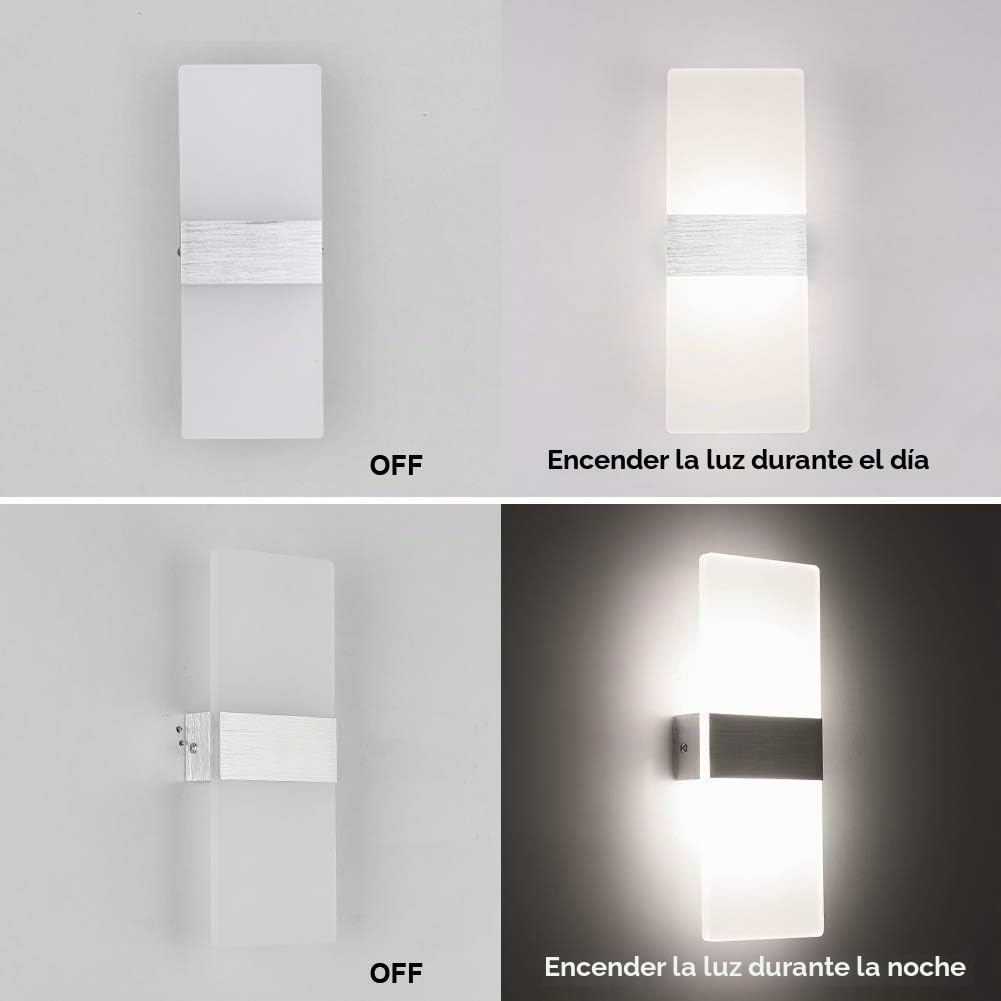 Klighten Lámpara de pared Interior 12W Moderna Apliques de Pared Blanco Natural 4000K perfecto para Salon Dormitorio Sala Pasillo Escalera(2 pack)