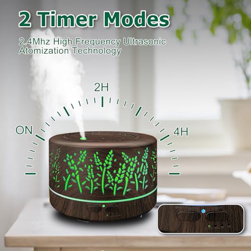 Diffusers for Essential Oils Large Room,600ml Essential Oil Diffusers for Home,Waterless Auto Off 7 Colors Changed 3 Mist Modes,Cool Mist Humidifiers for House Bedroom Decor,Gifts,Dark Wood - Image 4
