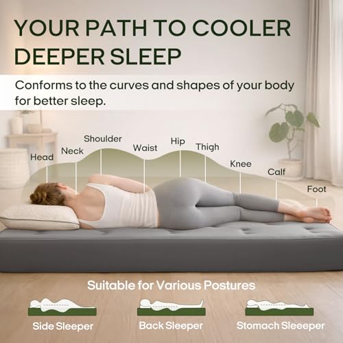 Image of ZonLi Japanese Floor Futon Mattress Full Size 54 inchx 75 inch,100% Cotton Cover 6'' Thicken Tatami Mattress,Foldable Sleeping Pad,Portable Dormitory Tatami Mat,Roll Up Floor Lounger Bed for Adult (Grey)