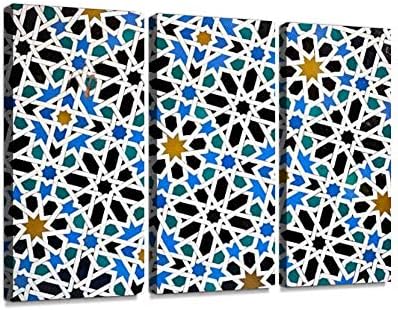 Tiled Wall. Mosaics. Moorish Tiles Print On Canvas Wall Artwork Modern Photography Home Decor Unique Pattern Stretched and Framed 3 Piece