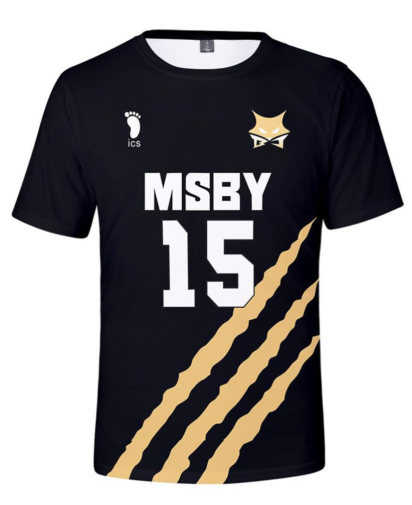 Schafrog MSBY Black Jackal Kiyoomi Sakusa Short Sleeve T-Shirt Cosplay Costume NO.15 Black XXXL (Bust 136 cm)