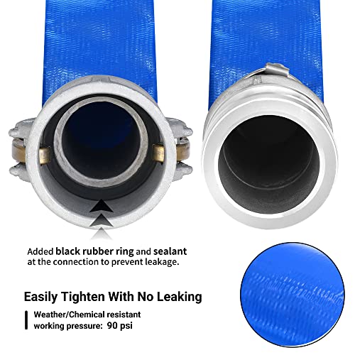 Image of 1 inch x 100ft PVC Lay Flat Discharge Hose With Aluminum Camlock C & E | Cam Lock Fitting, Heavy Duty Reinforced Pump Backwash Hose Assembly