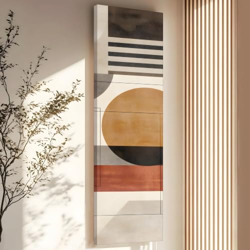 Image of Large Stretched Canvas Painting, Panel Wall Painting Abstract Geometric Circle Luxury Paintings for Home Decoration, Living room, Bedroom and Office Decor (Beige, 12x46 Inch)