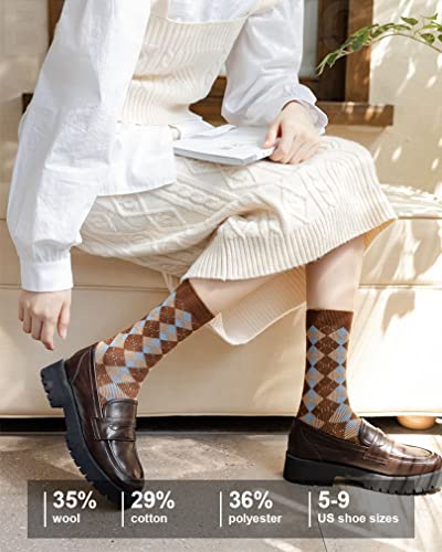 Image of IIG 5 Pairs Womens Pretty Vintage Wool Socks Unique Print Design Soft Cozy Warm Crew Socks Christmas Gift