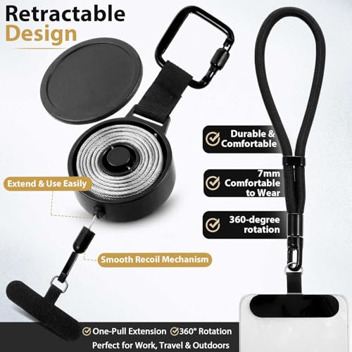 Whimsibelle 3 Pcs Phone Lanyard Set Retractable Wrist Strap 7mm Black Cord - image 4