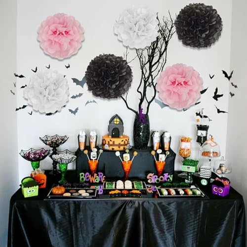 Image of BEISHIDA 90 Sheets Halloween Tissue Paper Bulk, Black Pink White Wrapping Ghost Tissue Paper for Gift Bags, 14 x 20 Inch Gift Wrap for Birthday Halloween DIY Crafts Decor Holiday Flowers
