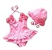 Baby Girls Flower Flounced One Piece Swimsuit With Hat pink-S(6/12M)