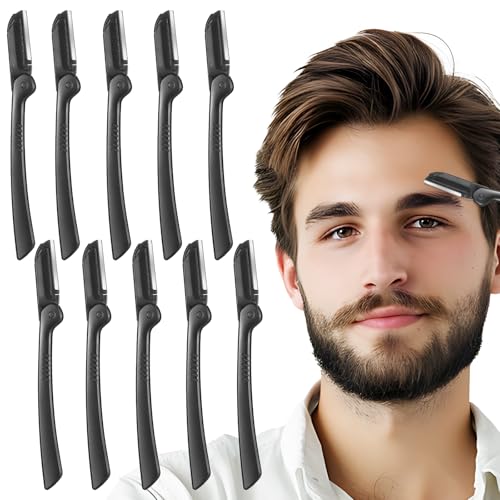 Andibro Lot de 10 rasoirs sourcils pliants, multifonction, lame d'epilation pratique, pour homme et femme, noir, moderne, sensible