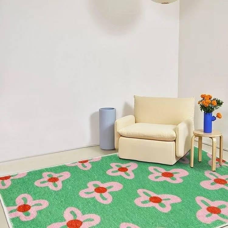 Tapis poils courts doux de haute qualité 160x200 cm imprimé fleuri chic pour chambre