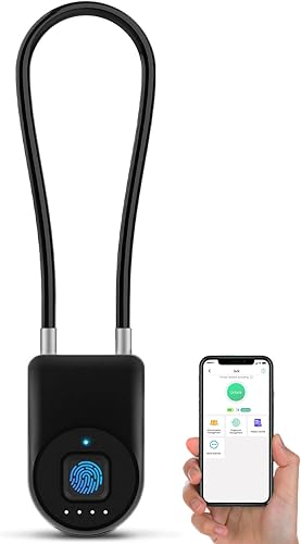 eLinkSmart Cerradura de cable de huellas dactilares, grillete de 3.6 pulgadas de largo, pequeño sin llave, biométrico, impermeable, Bluetooth,