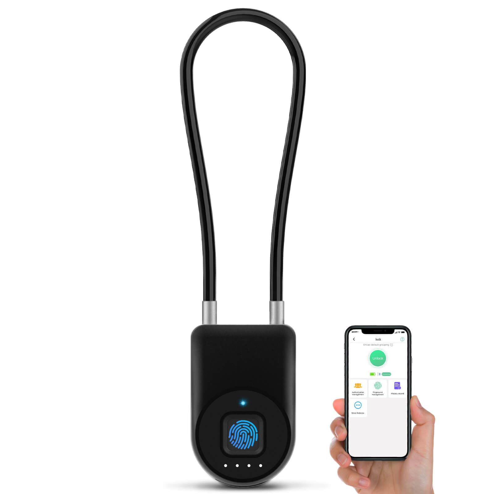 eLinkSmart Fingerprint Cable Lock, 3.6" Long Shackle Small Keyless Biometric Waterproof Bluetooth Smart Padlock for Gate Outdoor Fence Gym Locker Cabinet Pool Yard Ski Luggage Travel - Black