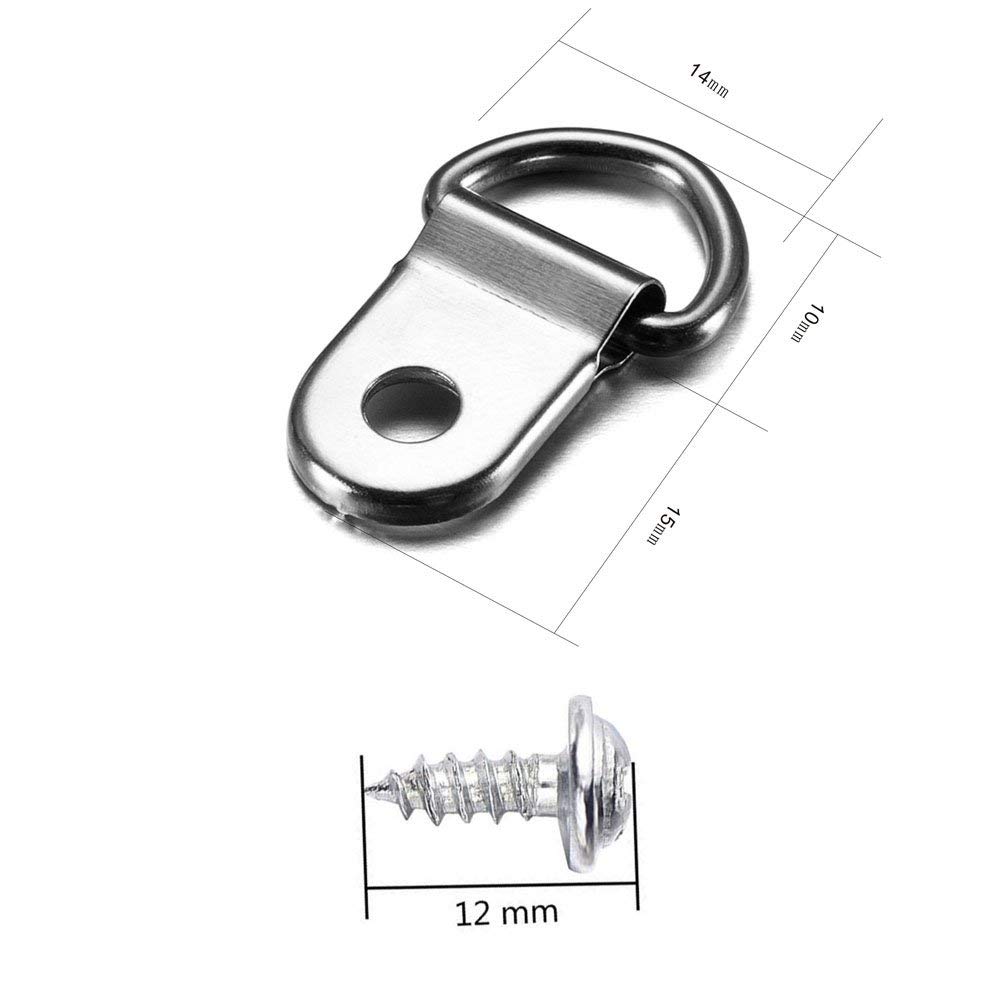 1-Loch D-Ring Bildaufhänger (100 Stück) – Vernickelt, Hochfest, Inkl. Schrauben, Für Bilder & Spiegel