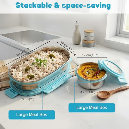 Image of Stainless Steel Lunch Box Set of 2 with Airtight Leak Proof Lid,Food Storage Containers with Silicone Vent Plug,Durable Lunch Box & Small Tiffin Box for Kids School Office Travel Meal Prep Use